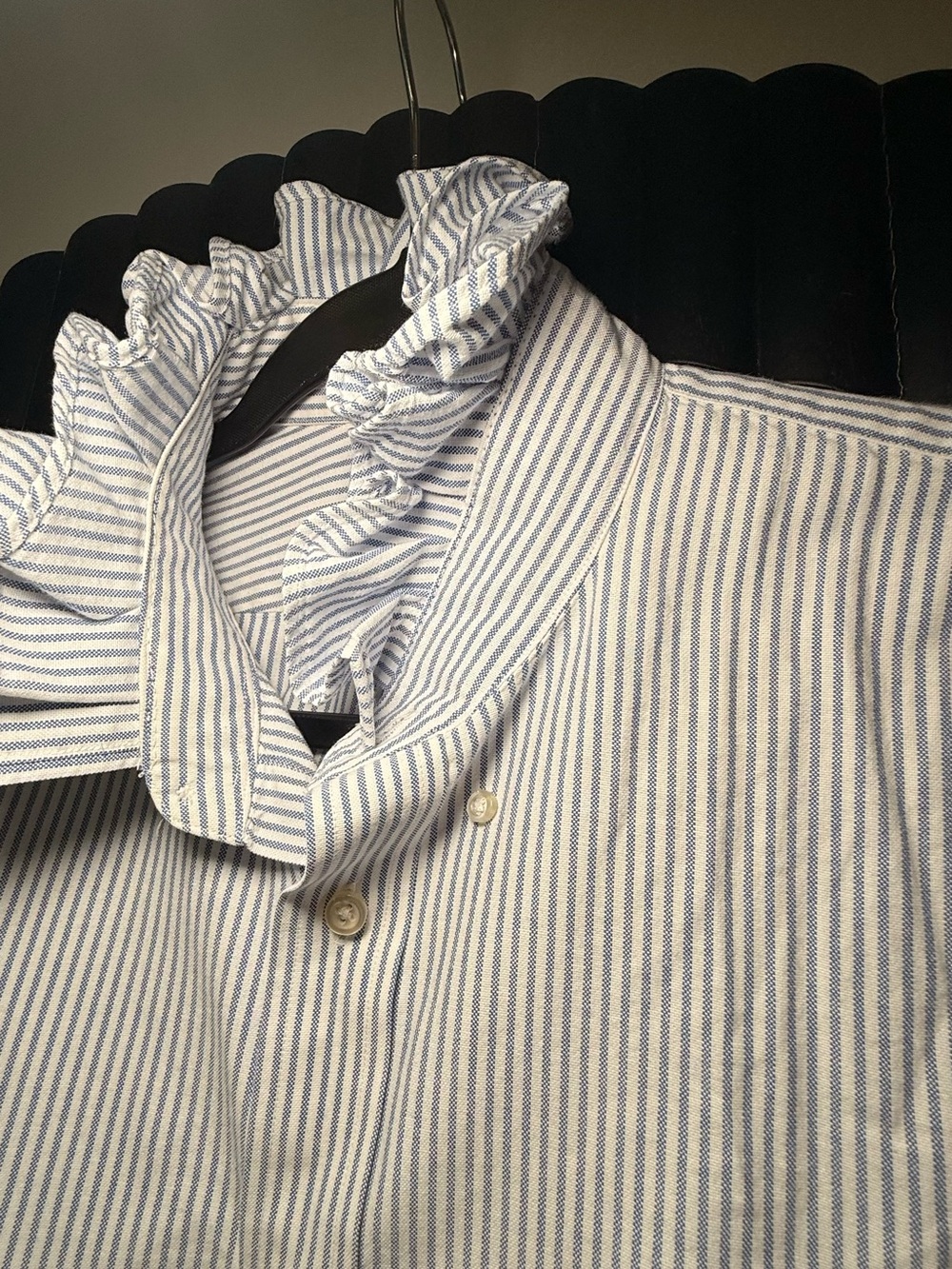 ReLoved Upcycle Ruffle Collar Button Down Shirt Lands' End Men's - Picture 8 of 10